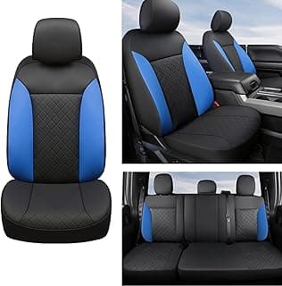 GIANT PANDA Full Set Car Seat Covers Customized Fit 2009-2025 Ford F150 and 2017-2025 F250 F350 F450 Super Crew/Crew Cab Pickup Trucks, Front and Rear Seats Fabric Protectors (Black+Blue)