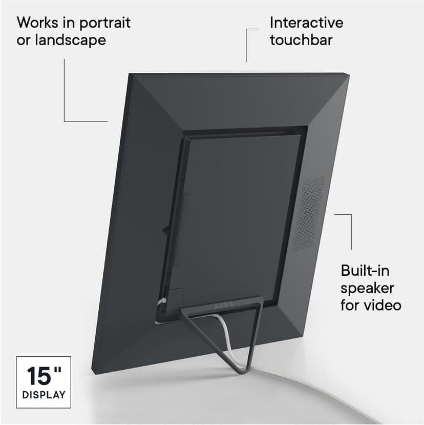 AURA Walden 15" WiFi Digital Picture Frame | Wirecutter's Best Digital Frame for Gifting | Send Photos from Your Phone | Quick, Easy Setup in Aura App | Free Unlimited Storage | Ink with White Mat