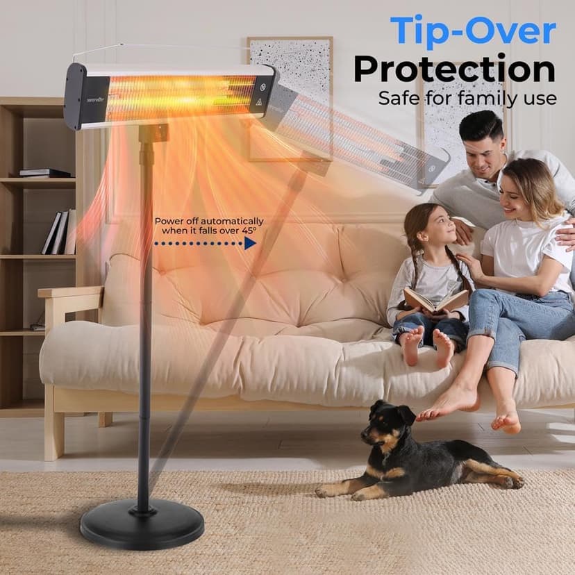 SereneLife Infrared Patio Heater 1500W Electric Heater Indoor/Outdoor Use, Portable Stand with Remote Control, IP65 Approved, 360° Tip-Over Safety Switch for Restaurant, Patio, Backyard, Garage, Decks