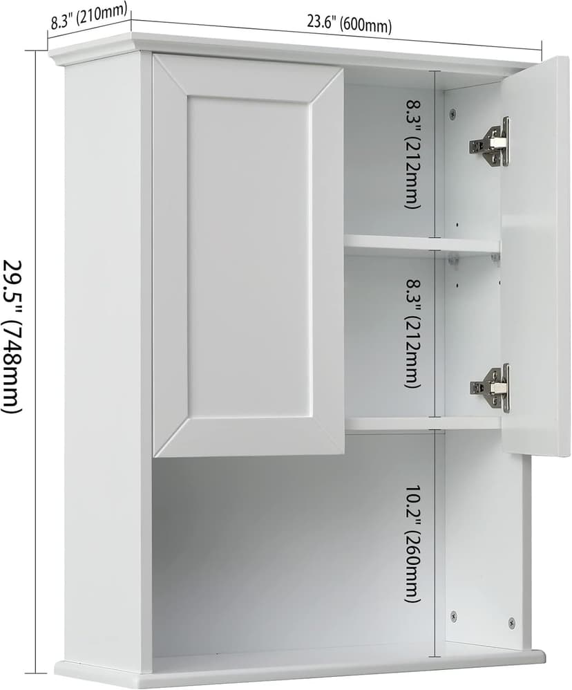 Bathroom Wall Cabinet Wooden Medicine Cabinet Buffering Hinge MDF Material Over Toilet Storage 23"x29" and Adjustable Shelves Cupboard Above Toilet with Large Space