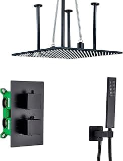 Shower Kits, Thermostatic Shower System LED 20"" Square Rainfall Shower Head System with Handheld Combo Set, Embedded Installation Black Shower Faucet Set Complete, (2 S?tt A)