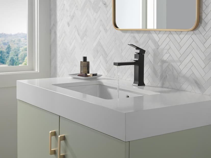 Delta Faucet Velum Single Hole Bathroom Faucet, Black Bathroom Sink Faucet, Single Handle Bathroom Faucet, Bath Faucet, Pop-Up Drain Assembly, Matte Black 537-BLMPU-DST