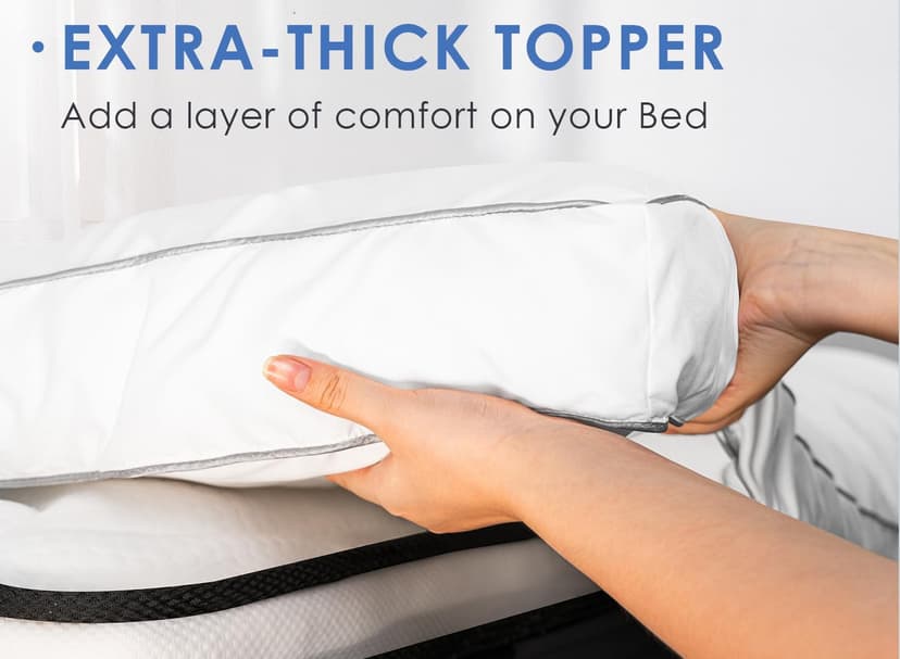 Marine Moon Mattress Topper King, Cooling Plush Pillow Top, Extra Thick Hotel Quality Down Alternative Filled, Softest Fluffy Mattress Toppers for Back Pain