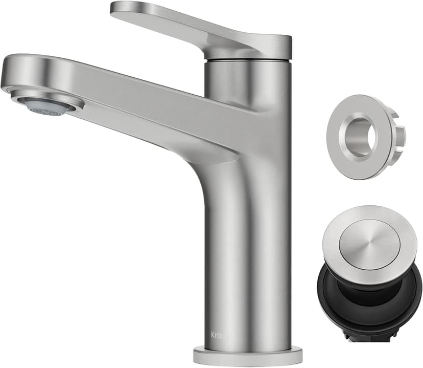 KRAUS Indy Single Handle One Hole Bathroom Sink Faucet in Spot-Free Brushed Nickel, KBF-1411SFBN
