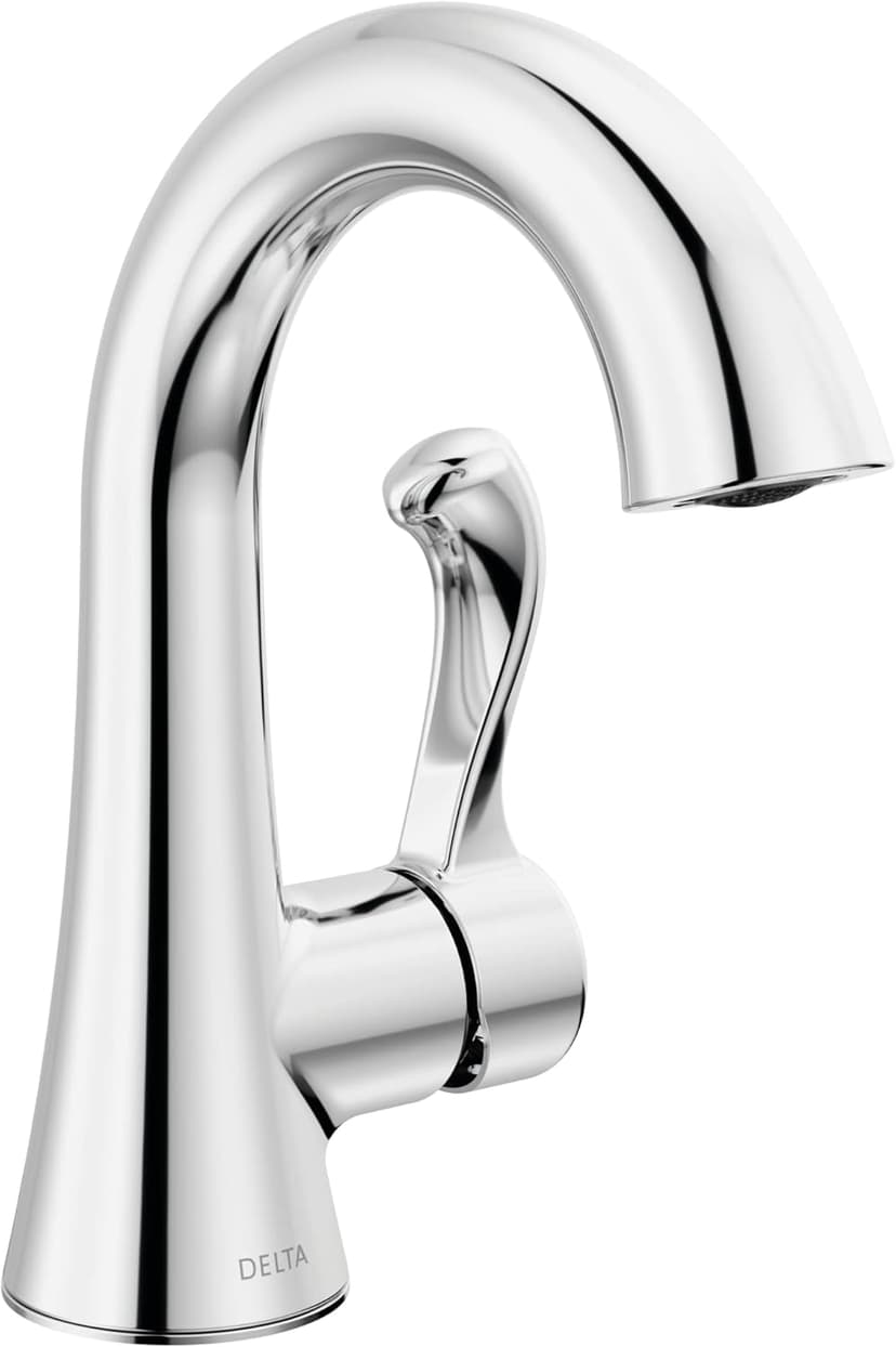 Delta Esato Chrome Bathroom Faucet 1 Hole, Single Hole Bathroom Sink Faucet for Vanity, Push-Pop Drain Assembly, Chrome 15897LF