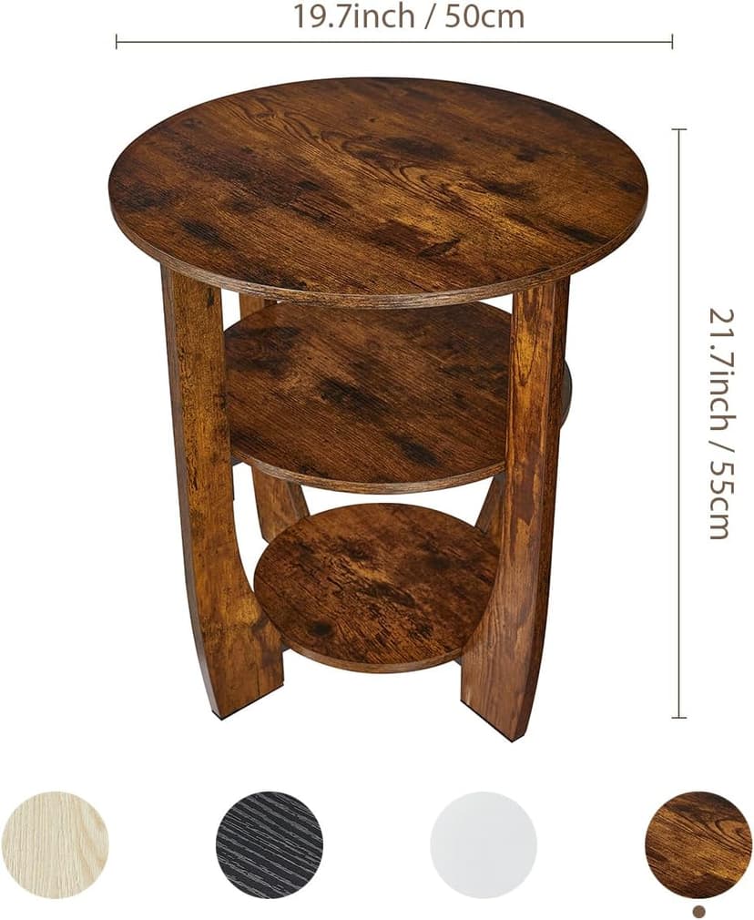 Round End Table with Storage Shelf,3 Tier Modern Side Table, Sofa Recliner Side Table,Accent Coffee Table,Nightstand for Living Room Bedroom for Small Spaces,19.7" D x 21.7" H