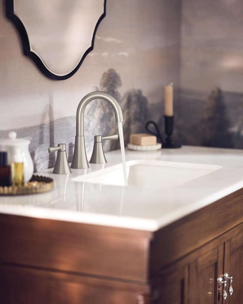 Moen Ronan Spot Resist Brushed Nickel Two-Handle Widespread Modern Bathroom Faucet, Valve Included, 84023SRN