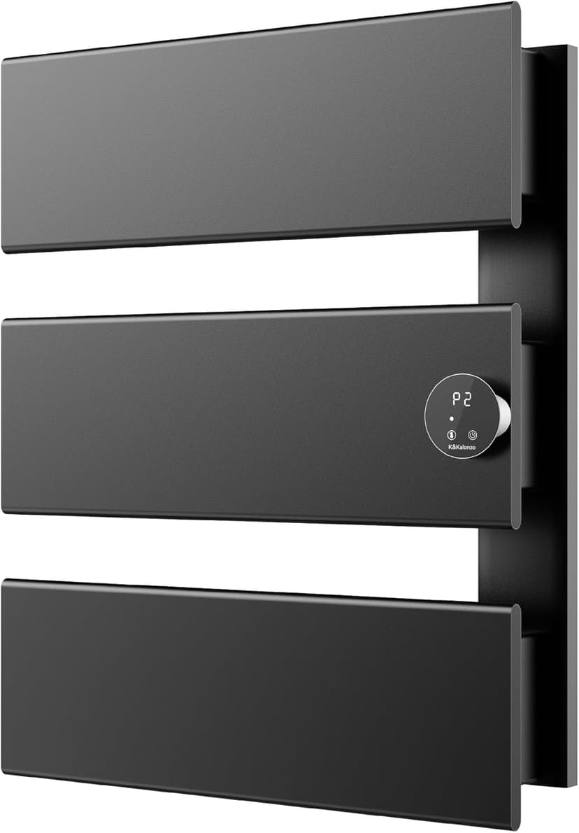 Electric Towel Warmer, 18.35" W x 22.8" H Wall-Mounted Towel Heater with Built-in Timer, Waterproof Aluminum Towel Warmer for Bathroom, Support Plug-in and Hardwired, Black, K3-R-B