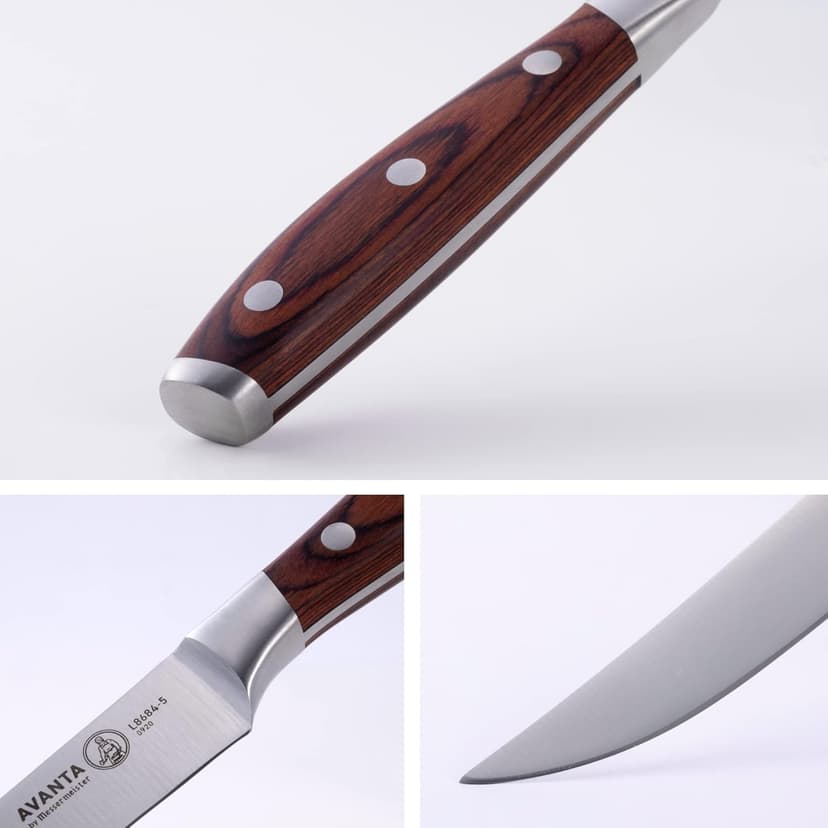 Messermeister Avanta Forged 5” Fine Edge Steak Knife Set - German X50 Stainless Steel - Rust Resistant & Easy to Maintain - Includes 4 Steak Knives