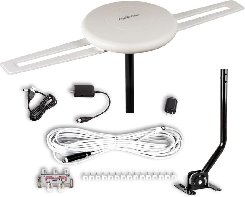 Five Star HDTV Antenna - 360° Omnidirectional Amplified Outdoor TV Antenna up to 150 Miles Indoor/Outdoor,RV,Attic 4K 1080P UHF VHF Supports 4TVs Installation Kit & Mounting Pole