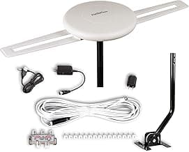Five Star HDTV Antenna - 360° Omnidirectional Amplified Outdoor TV Antenna up to 150 Miles Indoor/Outdoor,RV,Attic 4K 1080P UHF VHF Supports 4TVs Installation Kit & Mounting Pole