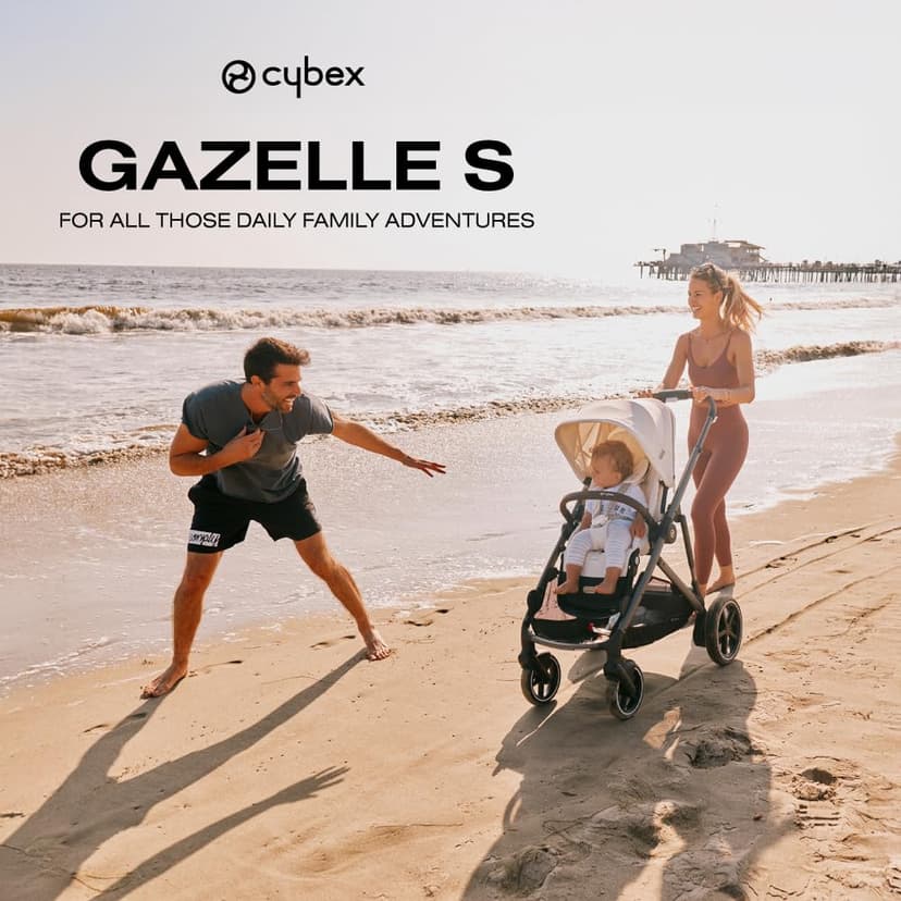 Cybex Gazelle S All-in-One Toddler and Baby Stroller with Over 20 Modular Configurations, Ergonomic Near-Flat Recline, Shopper Basket, and Compact Fold, Moon Black, Silver Frame