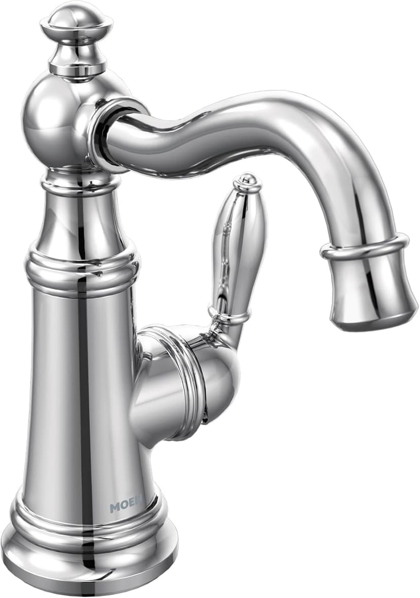 Moen S42107 Weymouth One-Handle Single Hole Traditional Bathroom Sink Faucet with Drain Assembly, Chrome
