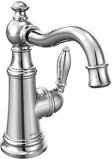 Moen S42107 Weymouth One-Handle Single Hole Traditional Bathroom Sink Faucet with Drain Assembly, Chrome