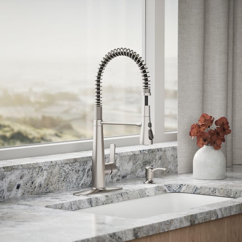 KOHLER K-R22745-SD-VS Semi-Professional Kitchen Faucet with Soap Dispenser/Lotion Dispenser, Commercial Kitchen Sink Faucet with Pull-Down Sprayhead, Vibrant Stainless