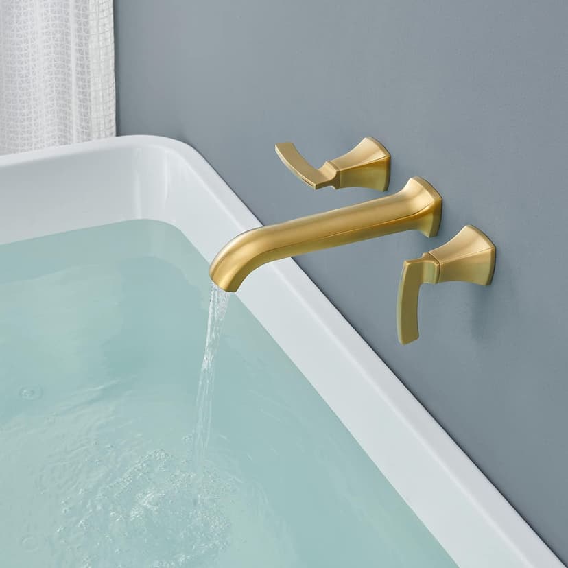 Wall Mount Tub Faucet High Flow Roman Tub Filler Long Spout Reach Brushed Gold Bathtub Faucets with 2 Handles