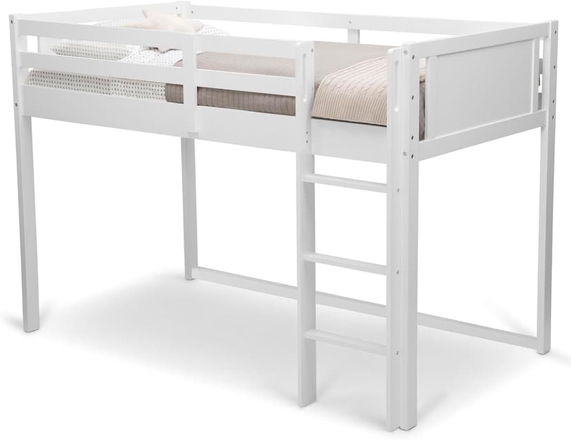 Delta Children Twin Loft Bed with Guardrail and Ladder (Coordinates with Loft Bed Tents Sold Separately), White