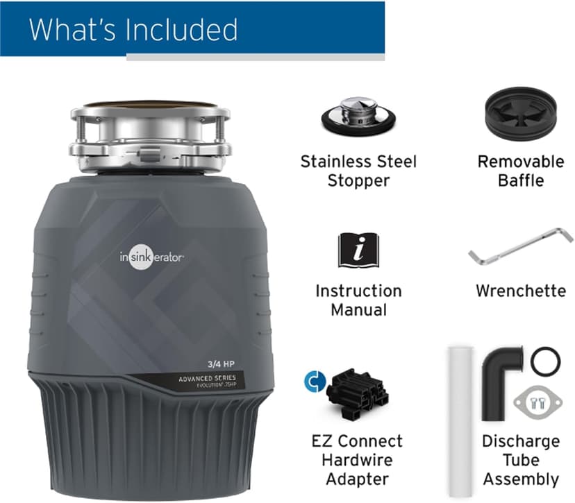 InSinkErator EVOLUTION 0.75HP 3/4 HP, Advanced Series EZ Connect Continuous Feed Food Waste Garbage Disposal, Gray