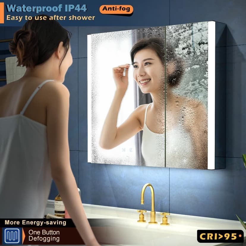KWW Inch LED Lighted Bathroom Medicine Cabinet with Mirror (31 * 28), Sliver, KWWMC80
