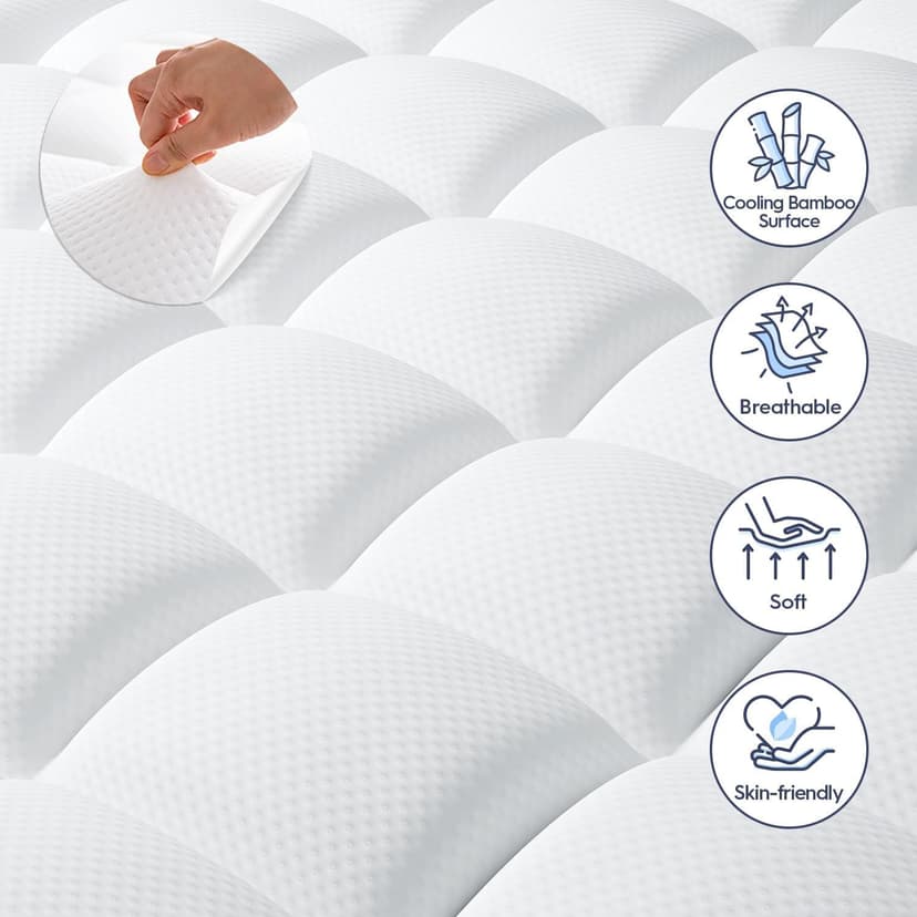 ELEMUSE Queen Size Dual Layer 3 Inch Memory Foam Mattress Topper, 2 Inch Cooling Gel Memory Foam and 1 Inch Thick Soft Pillow Top Mattress Pad Cover for Back Pain Relief, Bed Topper for Side Sleep