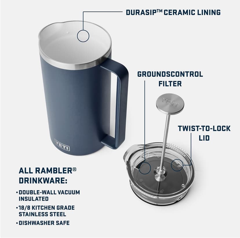 YETI Rambler French Press Coffee Maker, with GroundsControl Filter