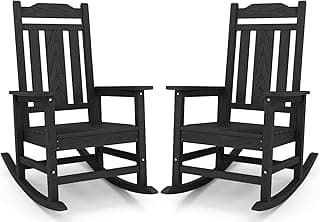 SERWALL Black Outdoor Rocking Chair Set of 2, All Weather Patio Rocking Chair, HDPE Poly Rocking Chair for Adults, Heavy Duty Front Porch Rocker