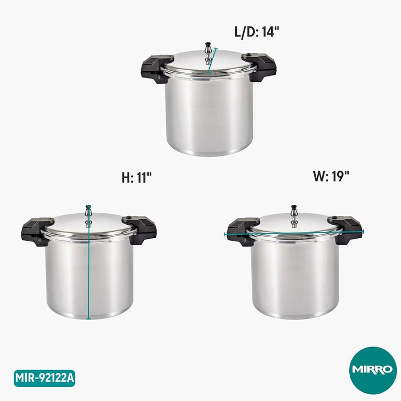 Mirro - 7114000221 Mirro 92122A Polished Aluminum 5 / 10 / 15-PSI Pressure Cooker / Canner Cookware, 22-Quart, Silver