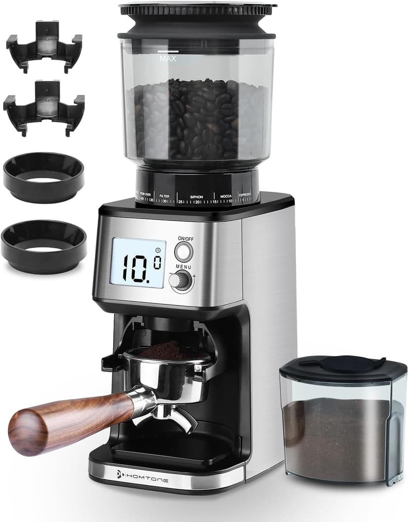 Homtone Conical Burr Coffee Grinder, Anti-Static Electric Espresso Grinder with 51 Precise Settings, Adjustable for 2-12 Cups, 120V Clog-Free, Digital Display Stainless Steel