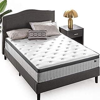 Zinus 12 Inch Comfort Support Cooling Gel Hybrid Mattress, Queen, Euro Top Innerspring Mattress, Motion Isolating Pocket Springs, Mattress in A Box