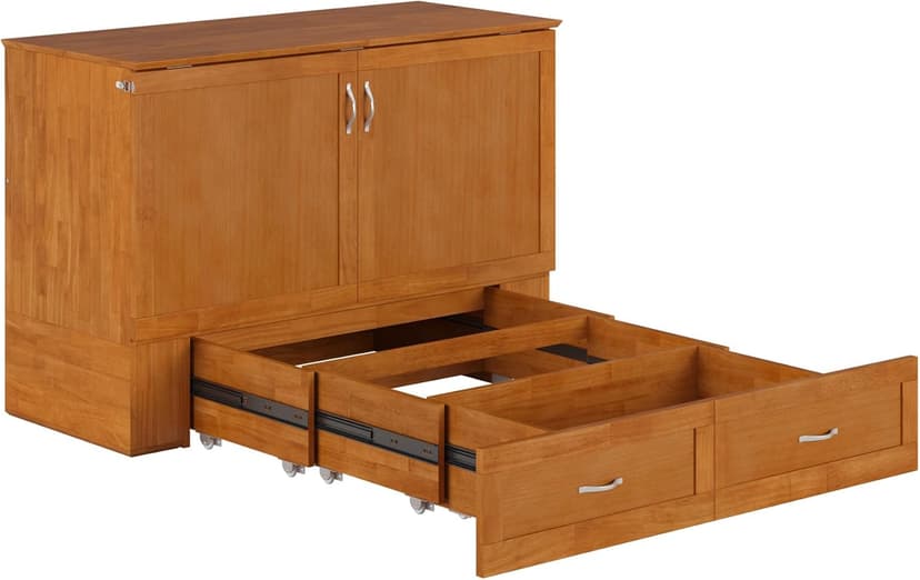 AFI Hamilton Full Murphy Bed Chest with Mattress, Storage, and Built-in Charger in Light Toffee