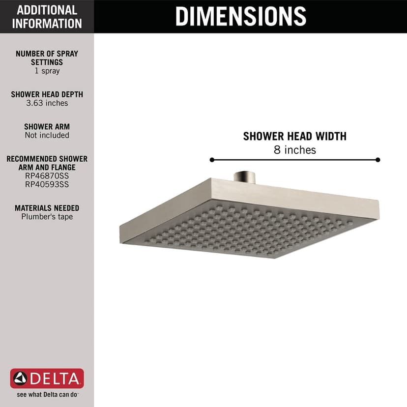 Delta Faucet Single-Spray Touch-Clean Rain Shower Head, Stainless RP50841SS