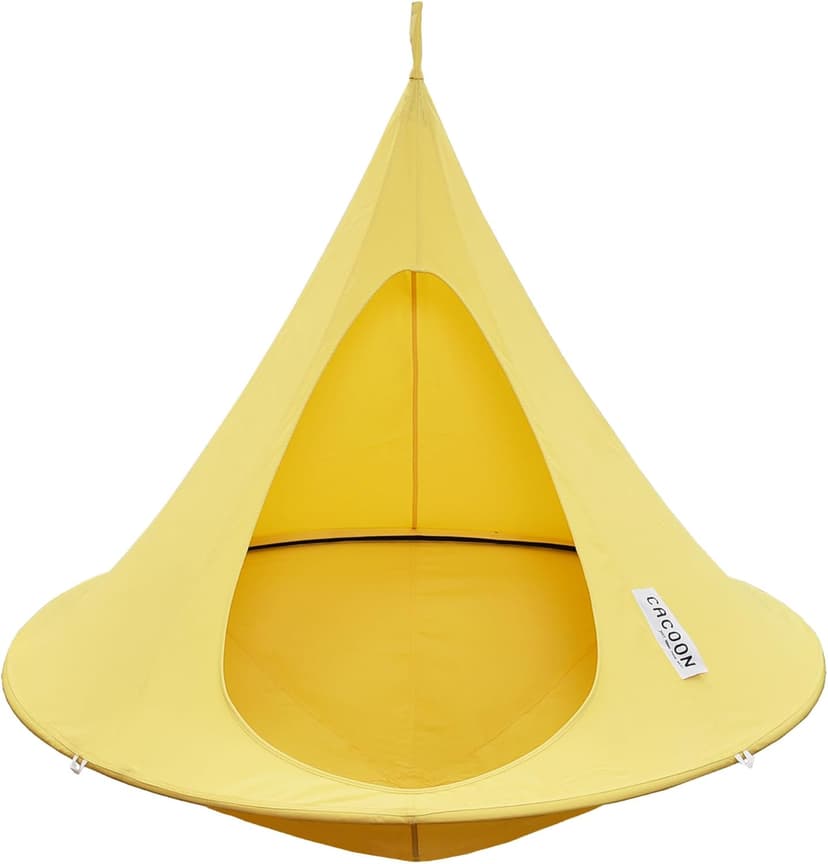 Single Cacoon Hanging Chair – Cozy Indoor/Outdoor Hammock with Polyester Canvas, 440 lb Capacity, Includes 18ft Rope & Carabiner (Lemonade)