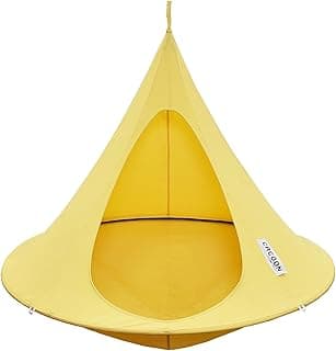 Single Cacoon Hanging Chair – Cozy Indoor/Outdoor Hammock with Polyester Canvas, 440 lb Capacity, Includes 18ft Rope & Carabiner (Lemonade)