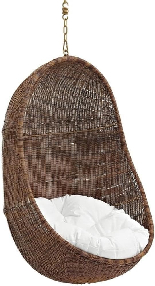 Modway EEI-2277-YLW-WHI-SET Bean Wicker Rattan Outdoor Patio Balcony Porch Lounge Swing Chair Set with Stand Coffee White