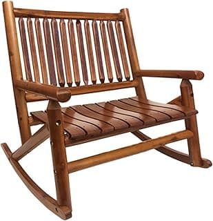 Leigh Country Double Porch Rocking Chair with Curved Seat Slats, Wide Seat, and Stained Finish for Lawn, Garden, and Patio Spaces, Honey