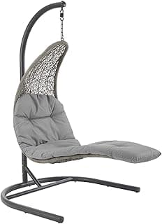 Modway Landscape Wicker Rattan Outdoor Patio Porch Chaise Lounge Hanging Swing Chair Set with Stand in Light Gray Gray