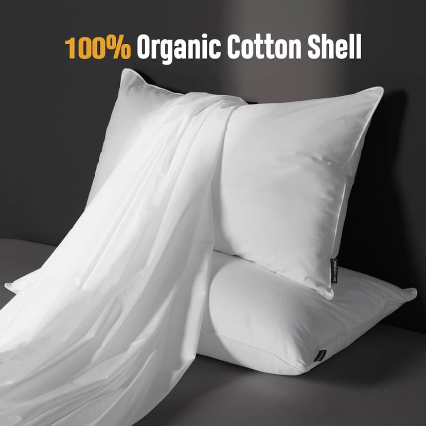 Luxury Feather Down Pillow King Size Set of 2 Pack, 100% Cotton Hotel Collection Bed Pillows for Sleeping, Down Surrounded Soft Medium Firm Pillows for Side Back Stomach Sleepers 20" x 36"