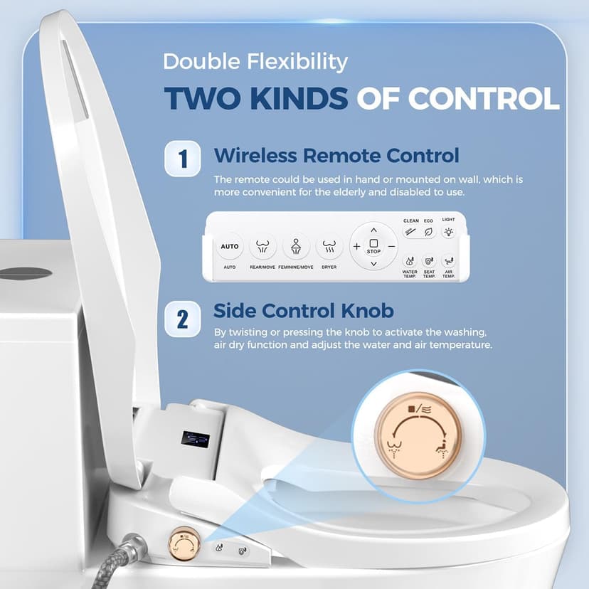 Bidet Toilet Seat, Electric Heated Toilet Seat Elongated with Instant Warm Water & Dryer, Rear and Feminine Washing, Self-Clean Nozzle, Slow Close Lid, Wireless Remote,Night Light