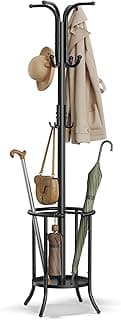 SONGMICS Coat Rack Freestanding, Coat Rack with Umbrella Holder with 12 Hooks, for Entryway, Hallway, Living Room, Bedroom, Ink Black URCR011B01