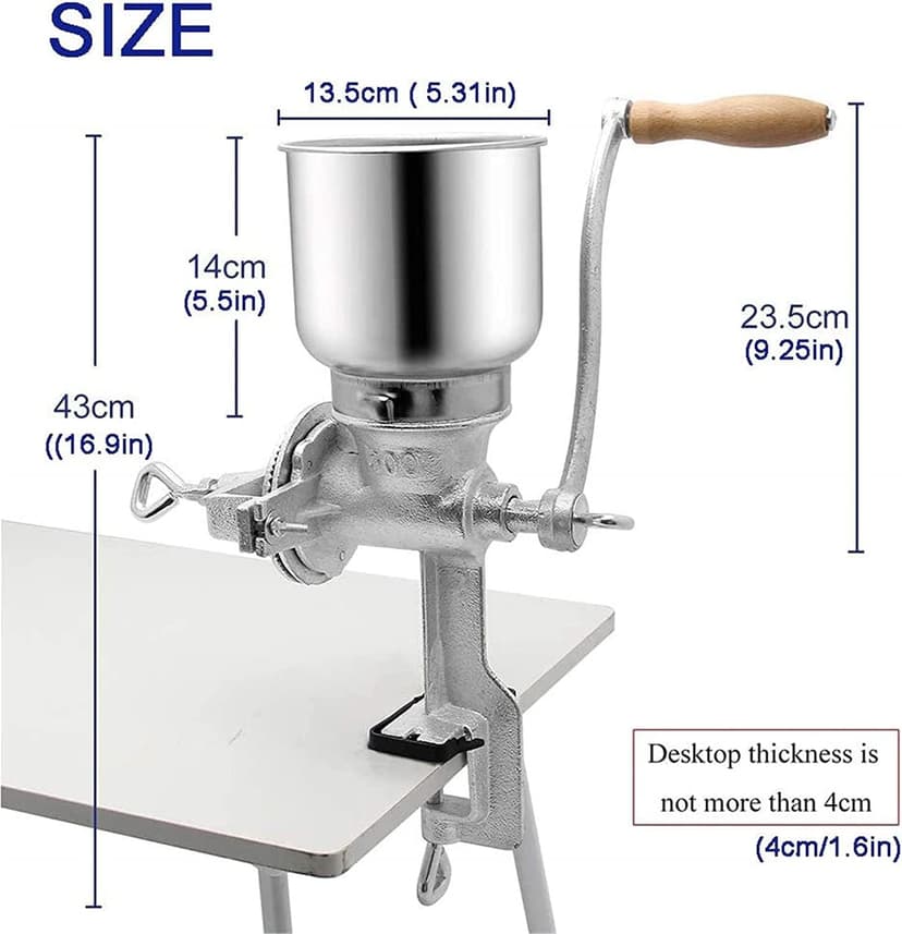 Corn Grinder Mill, Manual Stainless Steel Grain Mill with Hand Crank & Table Clamp Design, Large Hopper Grain Grinder Home Use Hand Cranking Operation for Nut, Coffee, Grain, Seeds, Corn, Spices