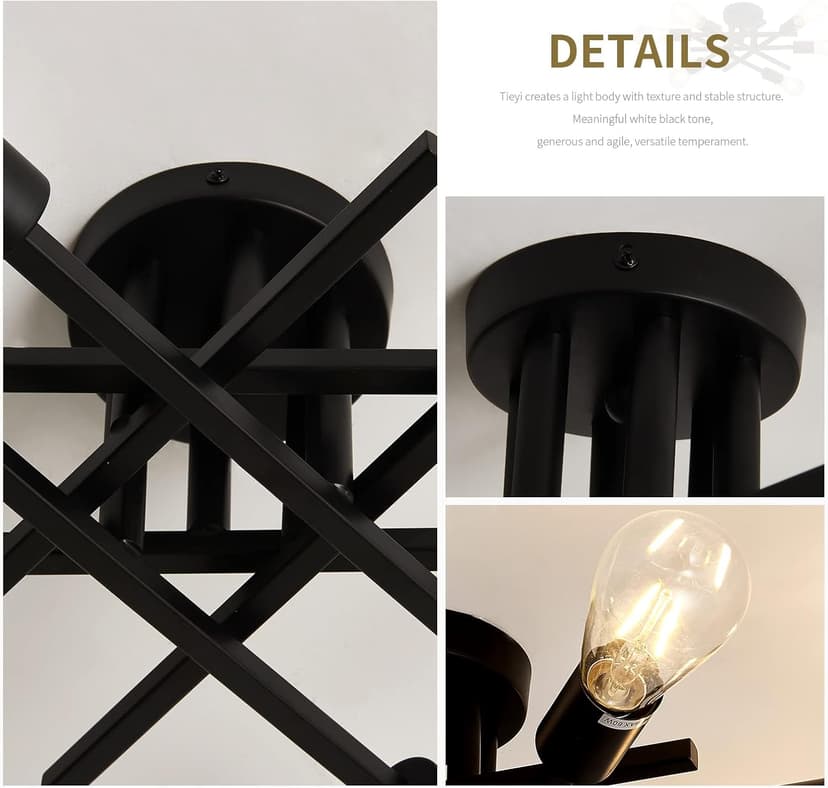 ASGYISA Semi Flush Mount Modern Ceiling Light Fixture， 6 Lights Black Vintage Matte Sputnik Chandelier Ceiling Lamp with E26 Bulb Base for Farmhouse Dining Room Living Room Bedroom Study Kitchen
