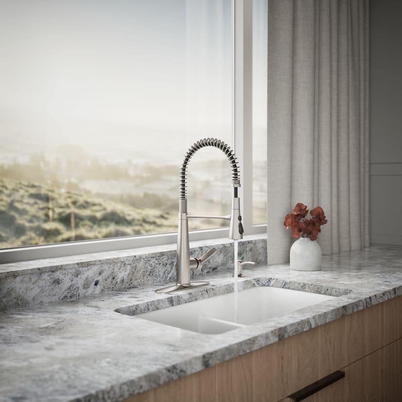 KOHLER K-R22745-SD-VS Semi-Professional Kitchen Faucet with Soap Dispenser/Lotion Dispenser, Commercial Kitchen Sink Faucet with Pull-Down Sprayhead, Vibrant Stainless