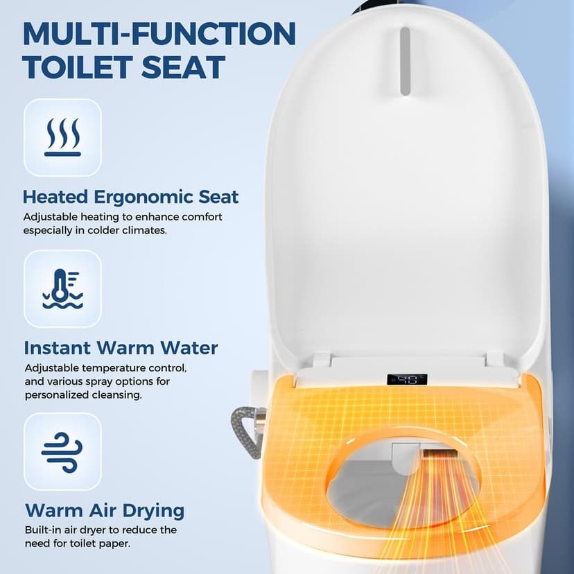 Bidet Toilet Seat, Electric Heated Toilet Seat Elongated with Instant Warm Water & Dryer, Rear and Feminine Washing, Self-Clean Nozzle, Slow Close Lid, Wireless Remote,Night Light