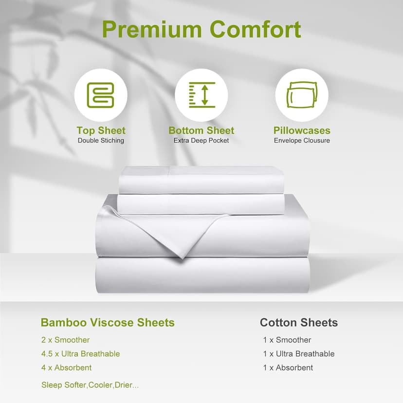Ivellow Deep Pocket King Sheets, Rayon Derived from Bamboo, Extra Deep Pocket up to 18"-24", Hotel Luxury Cooling Sheets for King Size Bed, Silky Soft, Smooth, Breathable Bed Sheets White