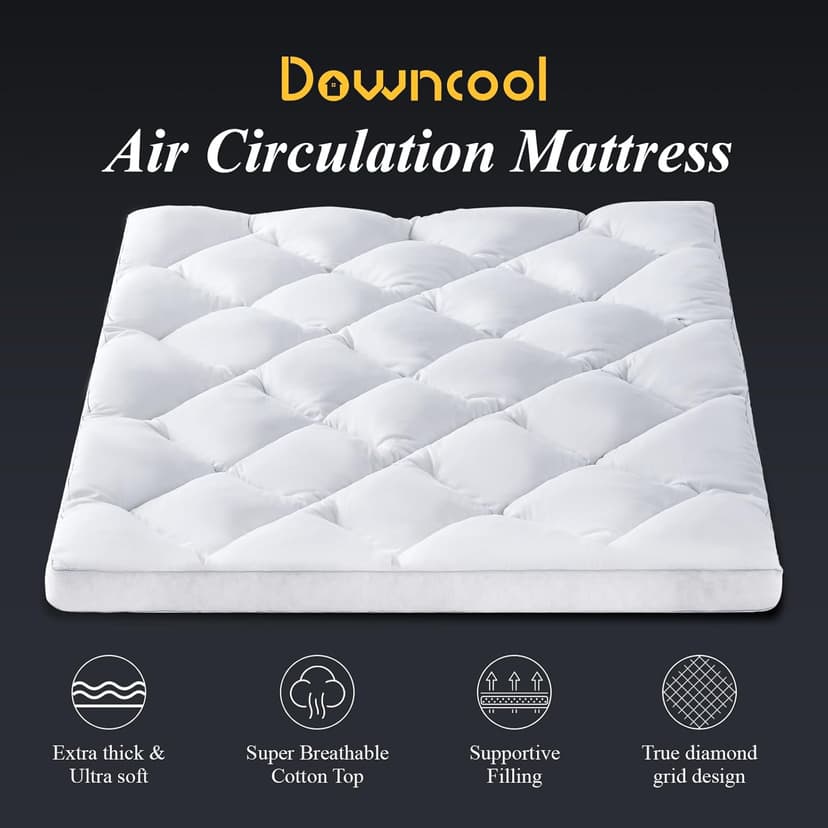 DOWNCOOL 3 Inch Queen Mattress, Ultra Thick and Fluffy Supportive Memory Foam Mattress Topper for Body Pain, Pad with Breathable Mesh Design for Deep Sleep, 80x60x3 Inches