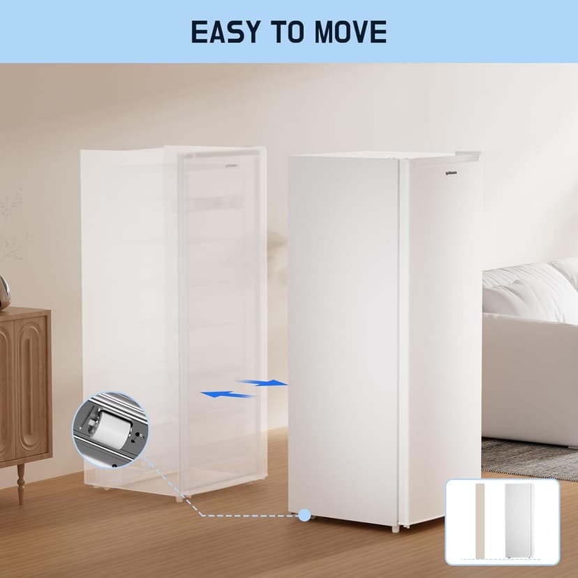 Upstreman 7.0 Cu.Ft Upright Freezer Large Capacity Convertible Refrigerator/Freezer, 5 Adjustable Shelves, Energy Efficient, Garage Ready, Reversible Door for Basement, Dorm, Apartment,White