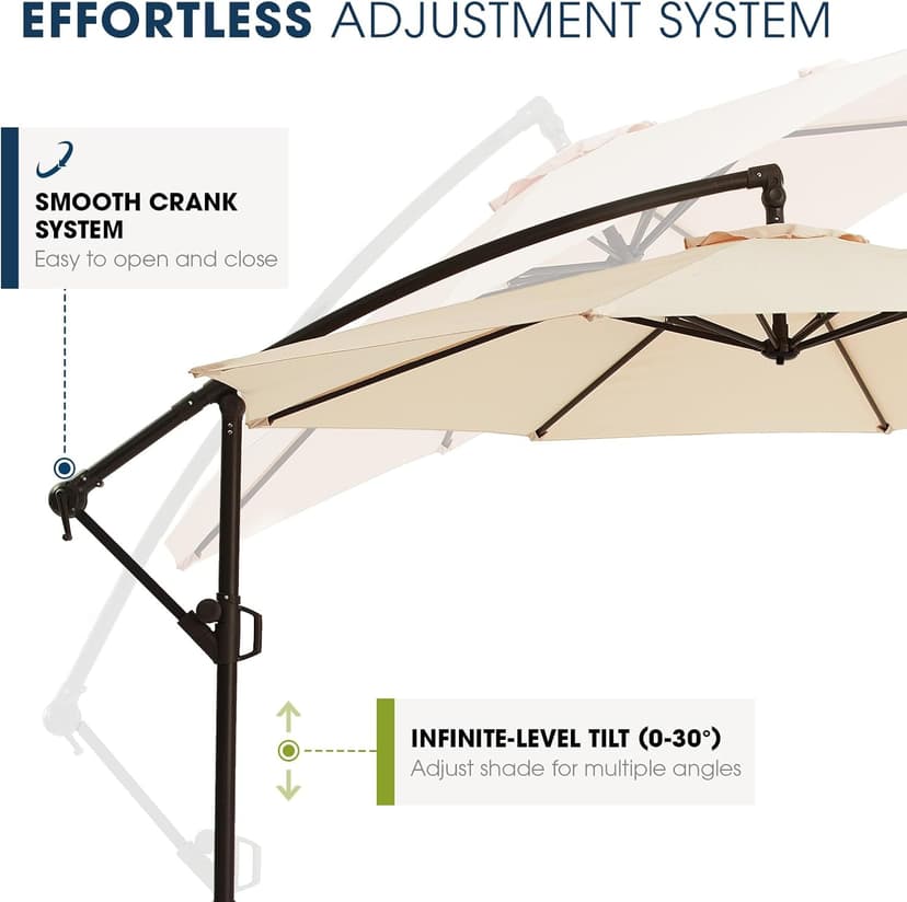 wikiwiki 10ft Patio Umbrella with Base Included, Outdoor Offset Cantilever Umbrella, Infinite Tilt, Crank and Cross Base, Beige