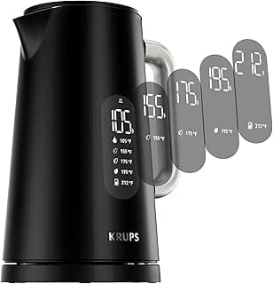 KRUPS Smart Temp Electric Kettle: 1.7L Capacity, 5 Precise Temperature Settings, Digital Display, Cool-Touch Exterior, Cordless Design for Tea and Coffee Lovers