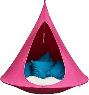 Flying Saucer Shape Hammock Swing Chair Teepee Hammock Stand Garden Outdoors Chair Hanging Swinging Swings Tree Chairs Free Standing for Kids & Adults Indoor Outdoor Hammock Tent,Rose red,100cm