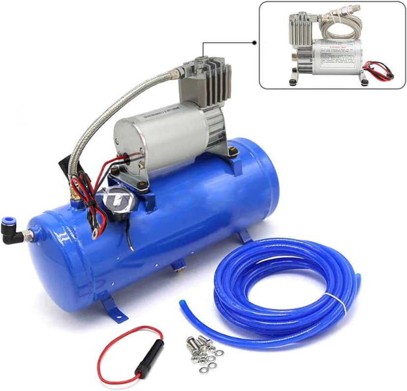 Universal 150 PSI Horns Heavy Duty Onboard Air Compressor, Replacement for Truck/Car Train Horn/Suspension/Ride/Bag kit/System and All 12v Vehicles like Semi/Pickup Trucks, Silver 1/4